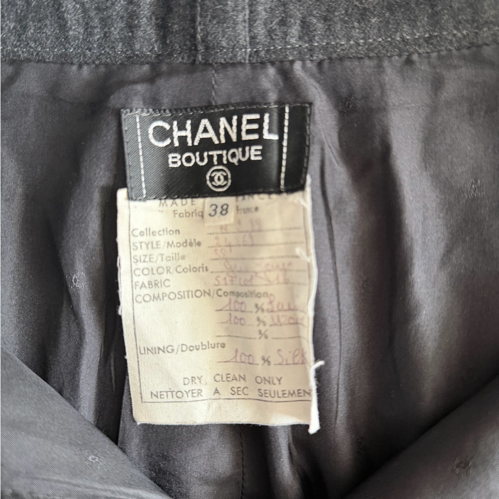 Chanel Boutique Black Lined Wool Trousers Label Detail